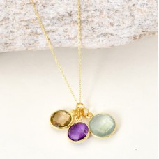 Prehnite, blue topaz and smoky quartz pendant chain necklace